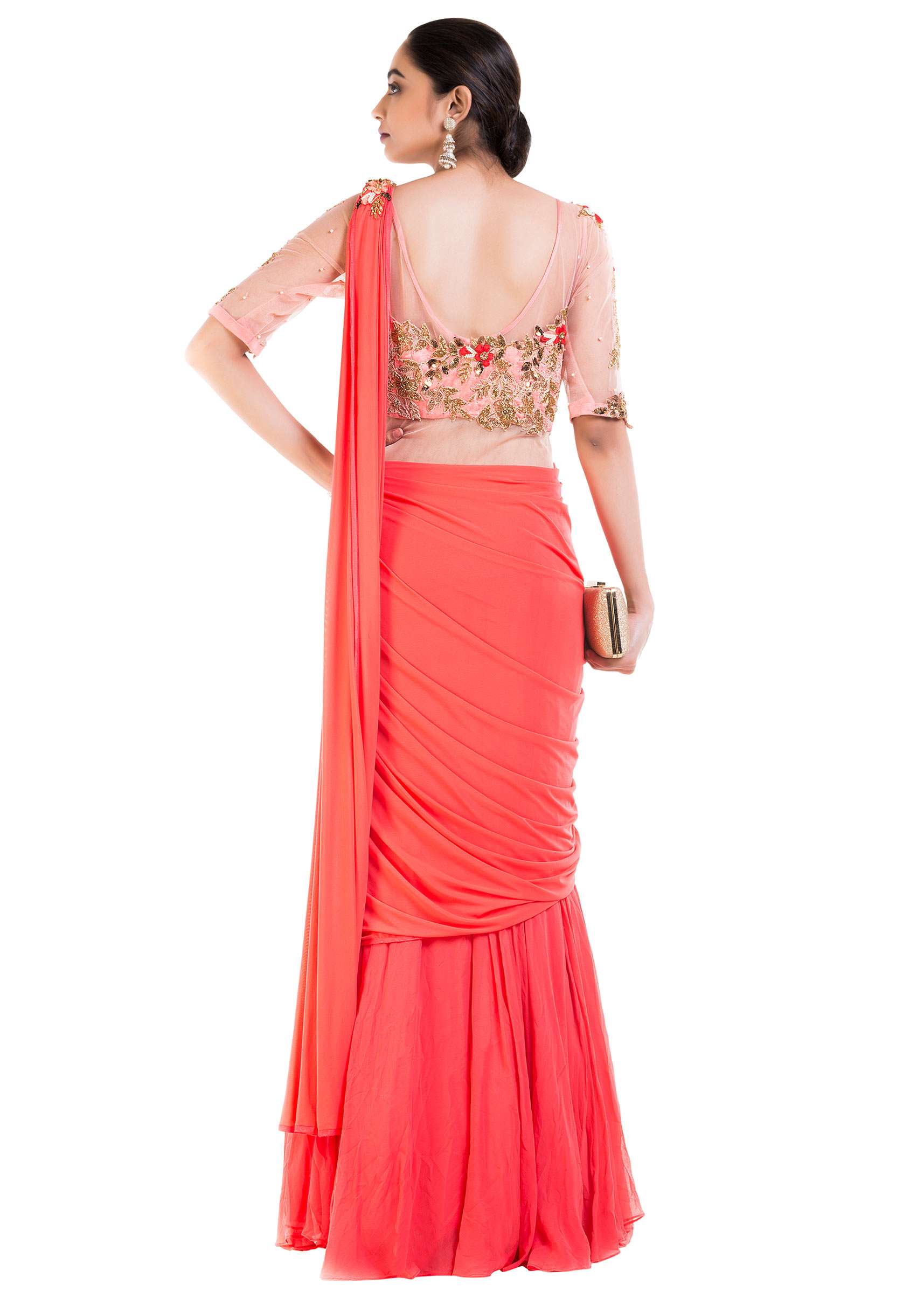 Salmon Peach Gown Saree