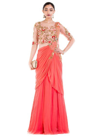 Salmon Peach Gown Saree