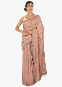 Salmon Peach Saree With Resham Embroidery And Fancy Tassel On The Border Online - Kalki Fashion