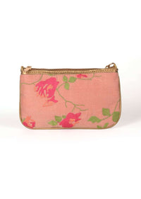 Salmon Pink Clutch With Thread Embroidered Floral Pattern Online - Kalki Fashion