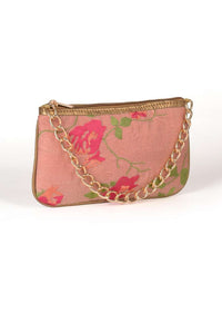 Salmon Pink Clutch With Thread Embroidered Floral Pattern Online - Kalki Fashion