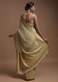 Sand Beige Banarasi Saree In Georgette With Golden And Silver Weaved Buttis Online - Kalki Fashion