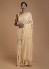 Sand Beige Banarasi Saree In Georgette With Weaved Diagonal Stripes  Online - Kalki Fashion