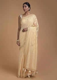 Sand Beige Banarasi Saree In Georgette With Weaved Diagonal Stripes  Online - Kalki Fashion