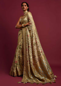 Sand Beige Banarasi Saree In Georgette With Weaved Floral Jaal All Over