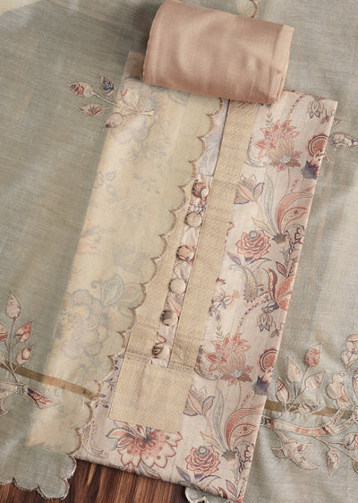 Sand Beige Cotton Printed Unstitched Suit Set