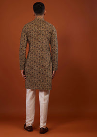 Coffee Brown Floral Embroidered Kurta Set In Suede Velvet