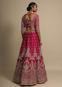 Sangria Pink Lehenga Choli With Thread Embroidered Heritage Floral Kalis