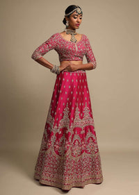 Sangria Pink Lehenga Choli With Thread Embroidered Heritage Floral Kalis