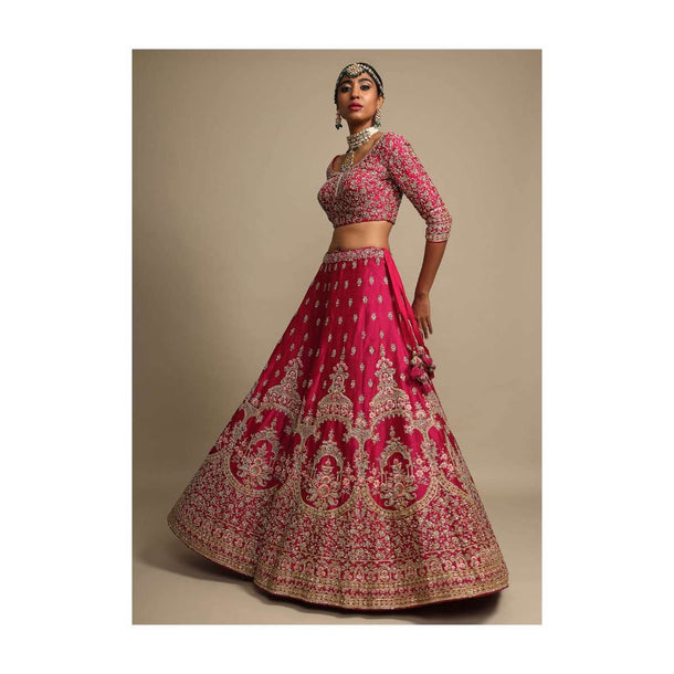 Sangria Pink Lehenga Choli With Thread Embroidered Heritage Floral Kalis