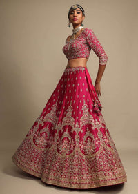 Sangria Pink Lehenga Choli With Thread Embroidered Heritage Floral Kalis