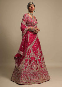 Sangria Pink Lehenga Choli With Thread Embroidered Heritage Floral Kalis