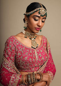 Sangria Pink Lehenga Choli With Thread Embroidered Heritage Floral Kalis