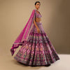 Sangria Lehenga Choli In Velvet With Colorful Resham And Sequin Flowers And Golden Cut Dana Adorned Moroccan Motifs