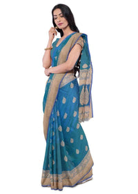 Sapphire blue two toned banarasi silk saree with matching blouse piece only on Kalki