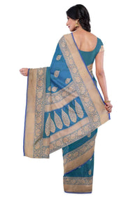 Sapphire blue two toned banarasi silk saree with matching blouse piece only on Kalki