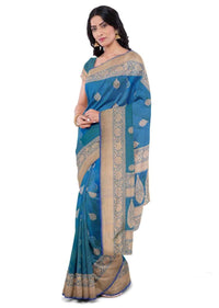 Sapphire blue two toned banarasi silk saree with matching blouse piece only on Kalki