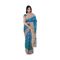 Sapphire blue two toned banarasi silk saree with matching blouse piece only on Kalki