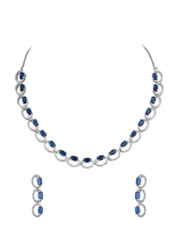 Sapphire Blue Necklace With Zirconia Stones And Tiered Danglers