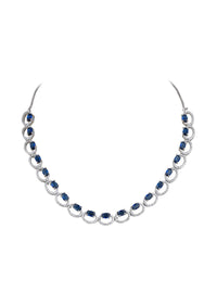 Sapphire Blue Necklace With Zirconia Stones And Tiered Danglers