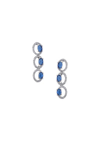 Sapphire Blue Necklace With Zirconia Stones And Tiered Danglers