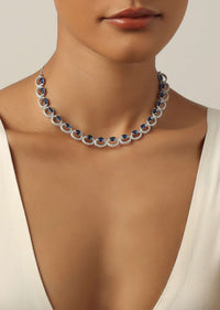 Sapphire Blue Necklace With Zirconia Stones And Tiered Danglers