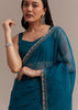 Sapphire Blue Organza Saree With Sequins And Cutdana Embellished Border