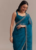 Sapphire Blue Organza Saree With Sequins And Cutdana Embellished Border