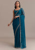 Sapphire Blue Organza Saree With Sequins And Cutdana Embellished Border