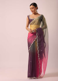 Multicolor Ombre Saree With Scallop Border in Organza