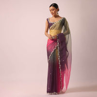 Multicolor Ombre Saree With Scallop Border in Organza