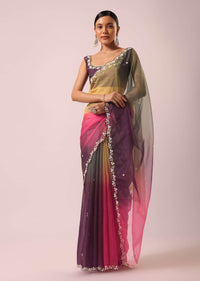 Multicolor Ombre Saree With Scallop Border in Organza