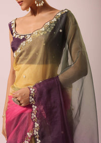 Multicolor Ombre Saree With Scallop Border in Organza