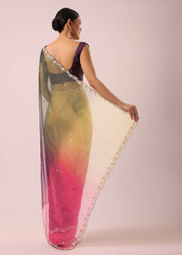 Multicolor Ombre Saree With Scallop Border in Organza