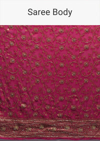 Scarlet Red And Magenta Ombre Banarasi Saree In Georgette With Weaved Floral Jaal And Stone Work Online - Kalki Fashion