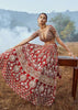 Scarlet Red Lehenga Choli In Raw Silk With 3D Flowers And Cut Dana Embroidered Summertime Flowers And Geometric Motifs