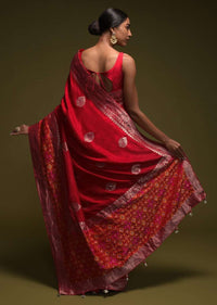 Scarlet Red Saree In Art-Loom Silk With Woven Patola Border And Abla Work Online - Kalki Fashion