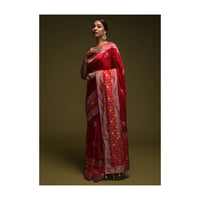 Scarlet Red Saree In Art-Loom Silk With Woven Patola Border And Abla Work Online - Kalki Fashion