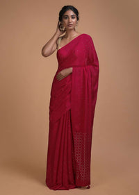 Scarlet Red Saree In Chiffon With Badla Work All Over Online - Kalki Fashion