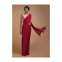 Scarlet Red Saree In Chiffon With Badla Work All Over Online - Kalki Fashion