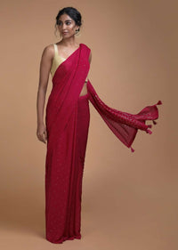 Scarlet Red Saree In Chiffon With Badla Work All Over Online - Kalki Fashion