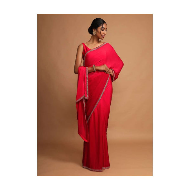 Scarlet Red Saree In Chinon Chiffon With Cut Dana Highlighted Border Online - Kalki Fashion