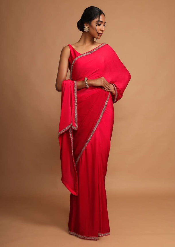 Scarlet Red Saree In Chinon Chiffon With Cut Dana Highlighted Border Online - Kalki Fashion