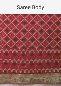 Scarlet Red Saree In Georgette With Weaved Checks And Bandhani Pattern All Over Online - Kalki Fashion