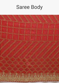 Scarlet Red Saree In Georgette With Woven Bandhani Design And Jaal Work  Online - Kalki Fashion