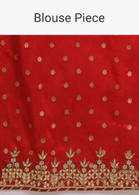 Scarlet Red Saree In Georgette With Woven Bandhani Design And Jaal Work  Online - Kalki Fashion