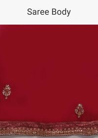 Scarlet Red Saree In Crepe SIlk With Woven Buttis And Bandhani