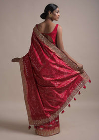 Scarlet Red Saree In Silk With Ikkat Weaved Patola Pattern All Over And Gotta Embroidered Border Online - Kalki Fashion