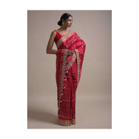 Scarlet Red Saree In Silk With Ikkat Weaved Patola Pattern All Over And Gotta Embroidered Border Online - Kalki Fashion