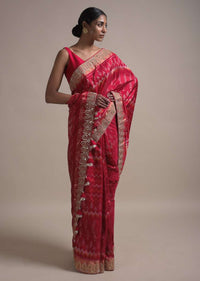 Scarlet Red Saree In Silk With Ikkat Weaved Patola Pattern All Over And Gotta Embroidered Border Online - Kalki Fashion